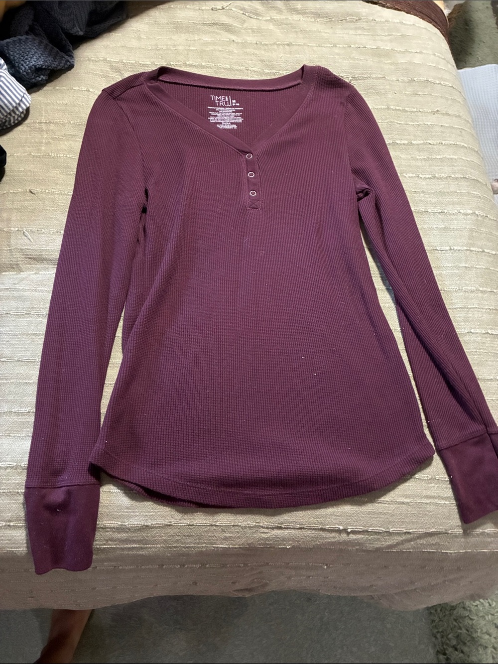 Time and Tru Women's Long-Sleeve Waffle Henley Top - Plum